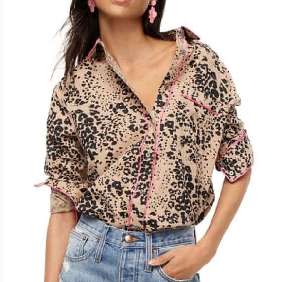 J. Crew Tops - J Crew - leopard linen blouse